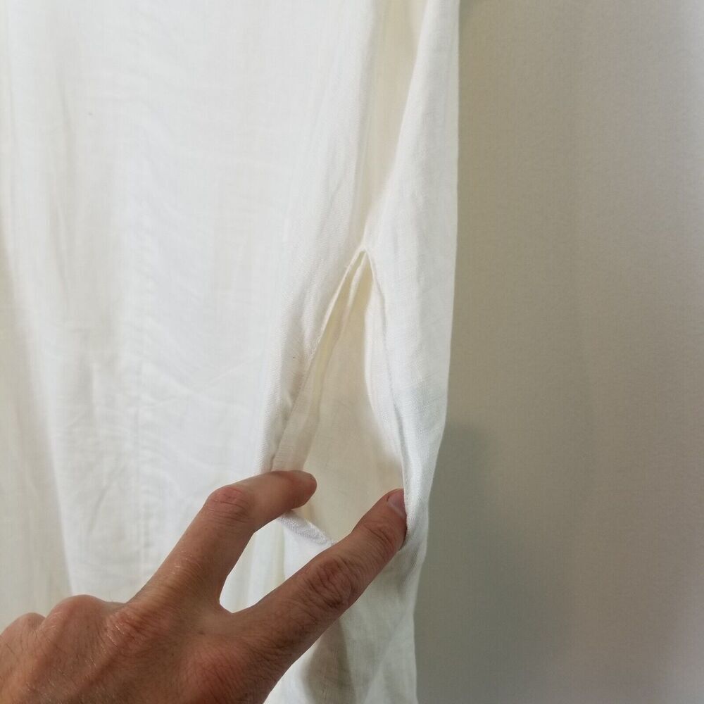 Minibee Women Linen Lagenlook Midi Dress Size‎ S/M White Relaxed Short Sleeve - Picture 7 of 9